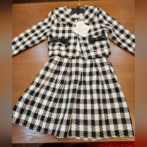 Chic Black and White Plaid Dress Set